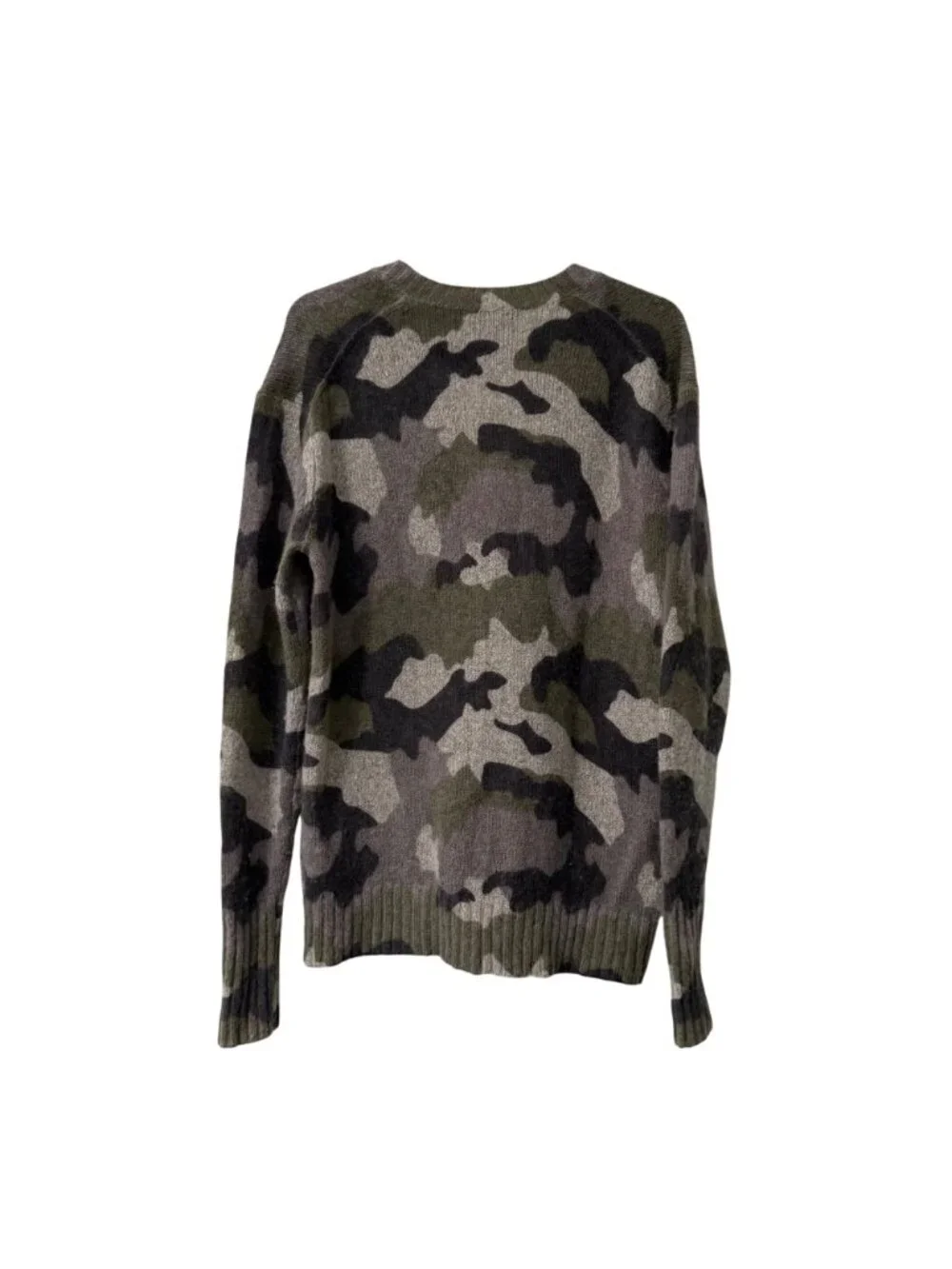 360 Cashmere Camouflage Green Gray Vneck Long Sleeve Sweater Womens XSmall